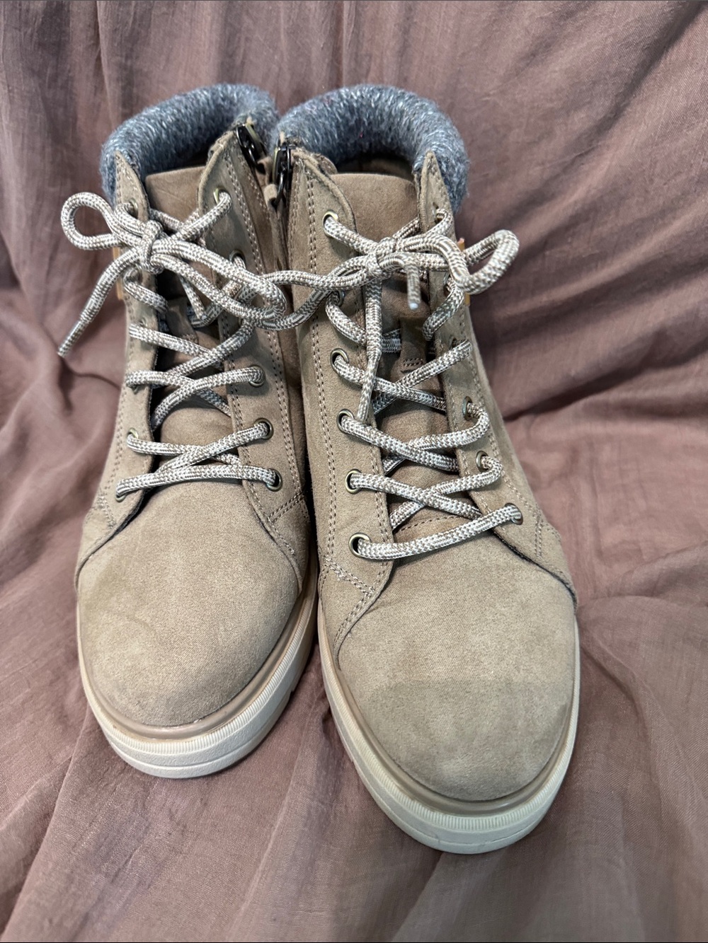 Dr. Scholl's Taupe Suede Padded Collar Platform Shoes